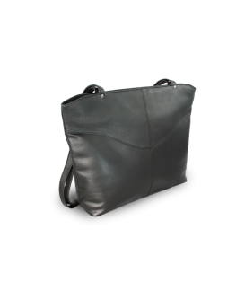 Černá kožená zipová kabelka se dvěma popruhy 212-2018-60