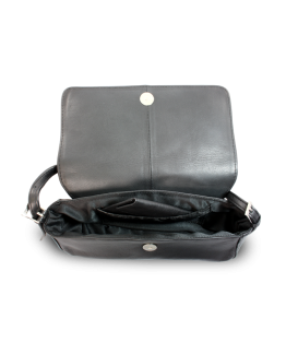 Černá kožená klopnová kabelka s krátkým popruhem 213-1015-60