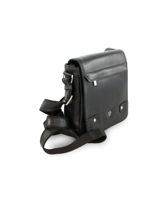 Malý černý pánský kožený crossbag s klopnou 215-1701-60