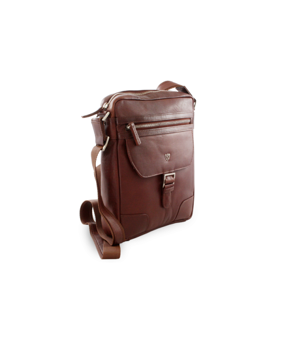 Hnědý pánský kožený zipový crossbag 215-1792-40