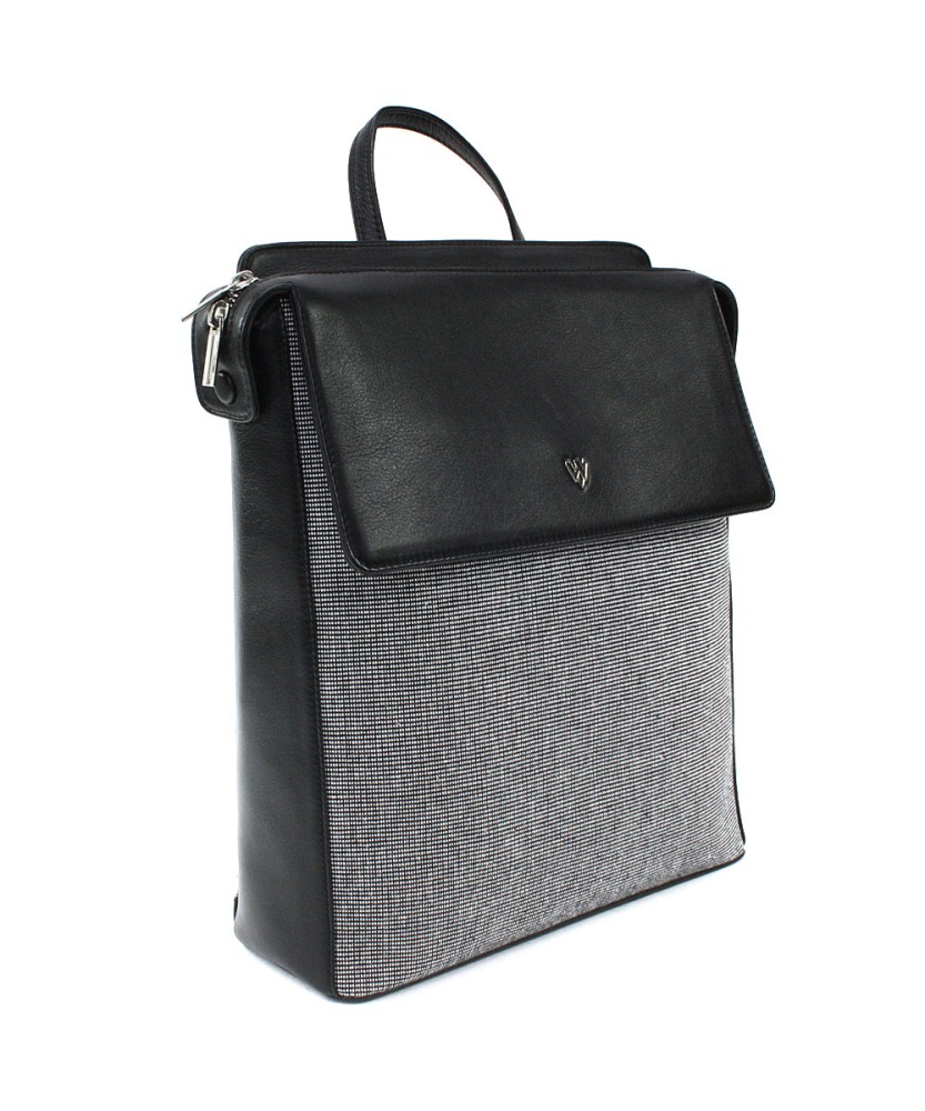 Černobílý městský kožený batoh 311-1660B-60/T