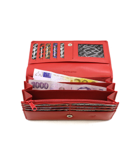 Červená dámská psaníčková kožená peněženka s klopnou 511-4233-31
