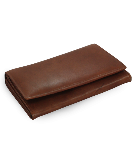 Tmavě hnědá dámská psaníčková kožená peněženka s klopnou 511-7233-47