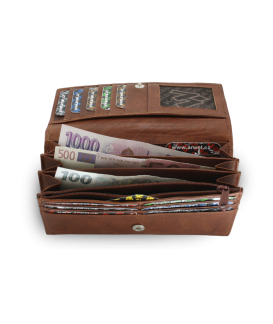 Tmavě hnědá dámská psaníčková kožená peněženka s klopnou 511-7233-47