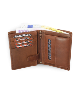 Tmavě hnědá pánská kožená peněženka se zajištěním dokladů 514-7424-47
