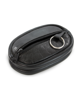Černá kožená klíčenka se dvěma velkými zipovými kapsami 619-0375-60