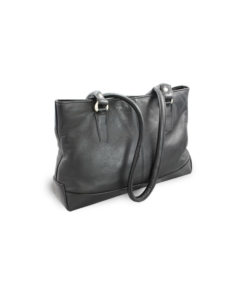 Černá kožená zipová kabelka se dvěma popruhy 212-2058-60