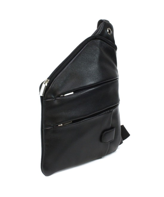Černý kožený pánský zipový crossbag 216-1574-60