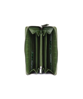 Tmavě zelená croco dámská kožená zipová peněženka 511-1306-55