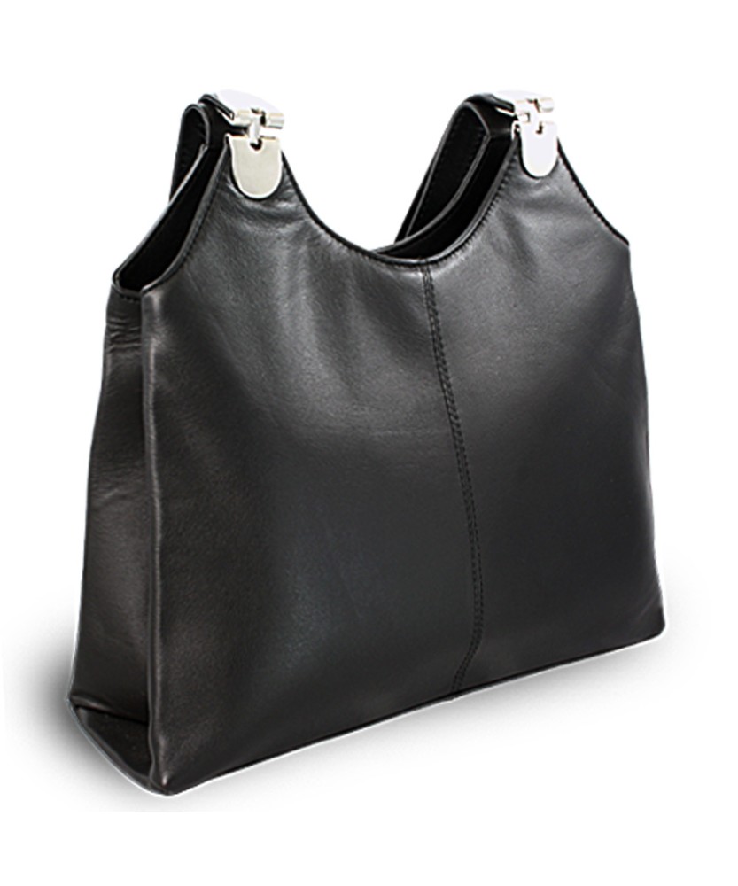 Černá kožená zipová kabelka se dvěma popruhy 212-8013-60