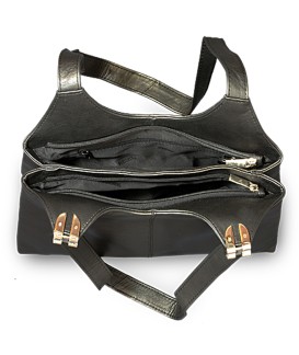 Černá kožená zipová kabelka se dvěma popruhy 212-8013-60