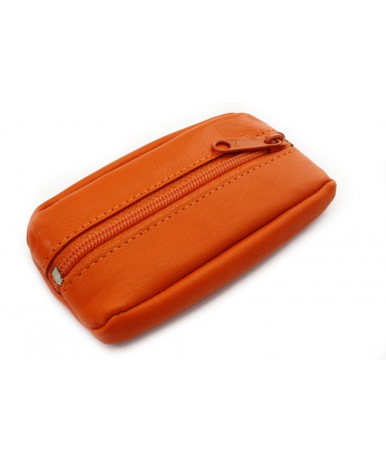 Oranžová kožená klíčenka se zipovou kapsou 619-2418-84