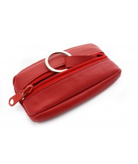 Červená kožená klíčenka se zipovou kapsou 619-2418-31