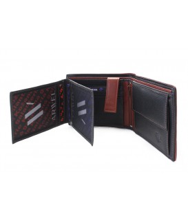 Černá pánská kožená peněženka s hnědou zápinkou 513-8142-60/44