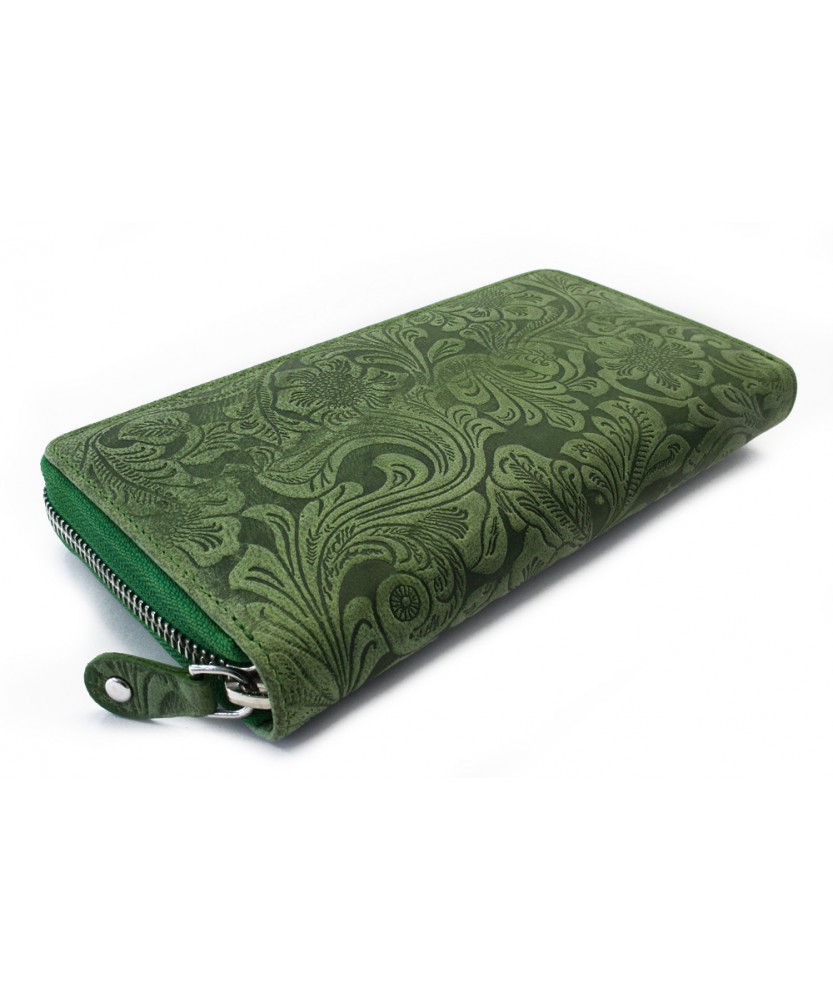 Zelená dámská kožená zipová peněženka se vzorem 511-2265-57
