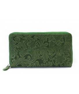 Zelená dámská kožená zipová peněženka se vzorem 511-2265-57