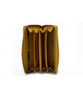 Žlutá dámská kožená zipová peněženka se vzorem 511-2265-86