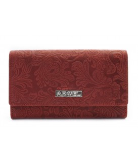 Červená dámská kožená klopnová peněženka se vzorem 511-2235-31