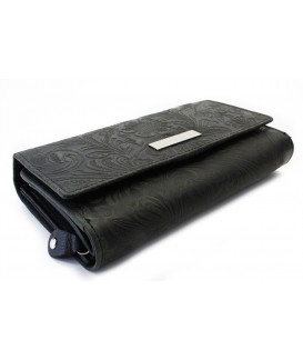 Černá dámská kožená klopnová peněženka se vzorem 511-2235-60