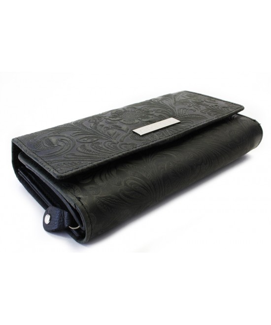 Černá dámská kožená klopnová peněženka se vzorem 511-2235-60