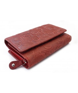 Červená dámská střední kožená peněženka s klopnou 511-2266-31