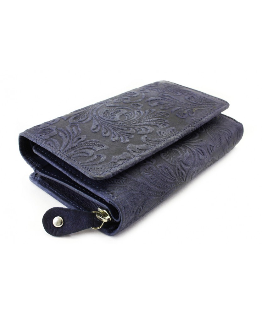 Tmavě modrá dámská střední kožená peněženka s klopnou 511-2266-97