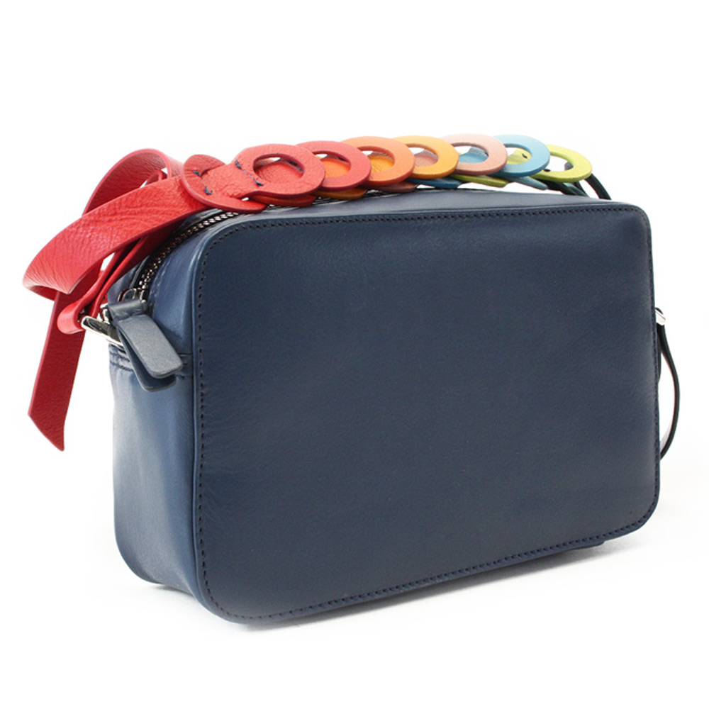 Dámská crossbody kabelka s barevným popruhem z hovězí kůže Nappa